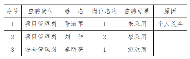 安徽國(guó)衡建設(shè)工程有限公司2024年第一批社會(huì)招聘專業(yè)技術(shù)人員擬錄用公示